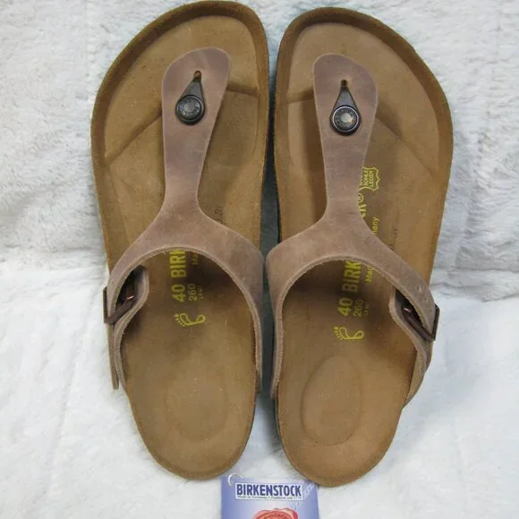 Birkenstock GIZEH Waxy Leather Tobacco Brown w/ Aqua Sole. 40 R US W 9 M 7 - Picture 4 of 13